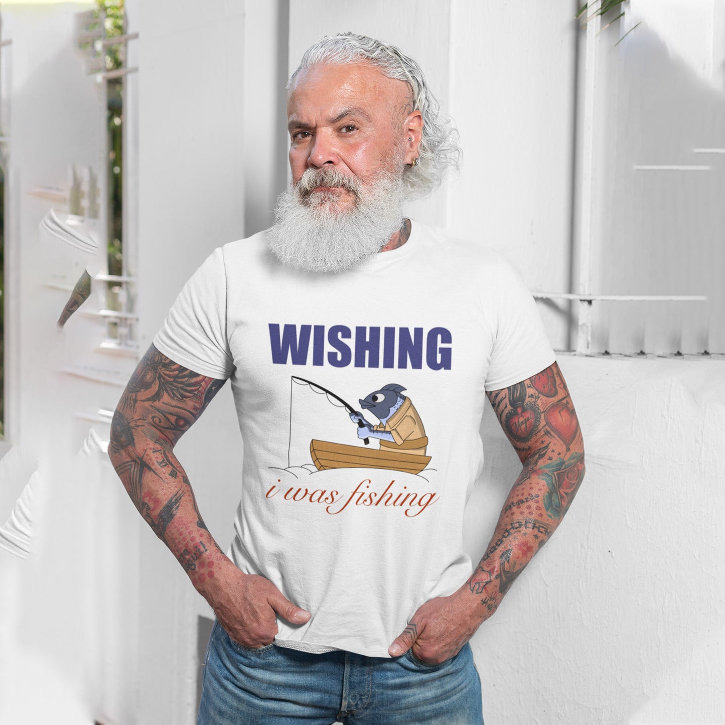 Wishing I Was Fishing Man Fishing T shirt